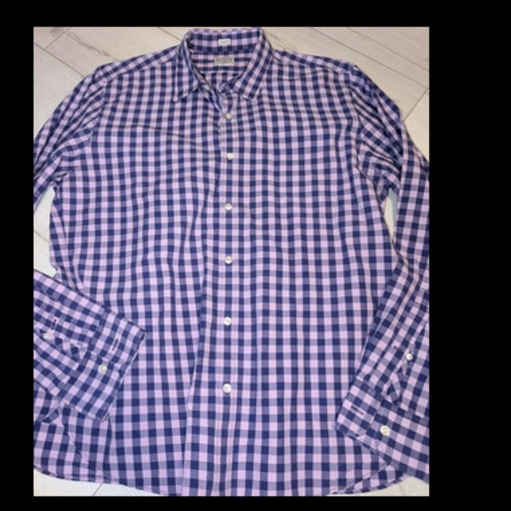 J. CREW Mens Slim Fit Shirt Tailored Purple Gingham Size XL